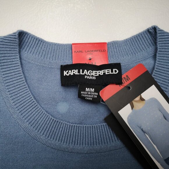 NWT Karl Lagerfeld Ladies Size Medium Blue Lightweight Round Neck Sweater - Picture 3 of 11
